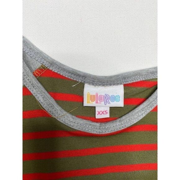 LuLaRoe Randy Gray Green Red Stripe 3/4 Raglan Sleeve Top Sz XXS NEW‎ - Picture 3 of 5